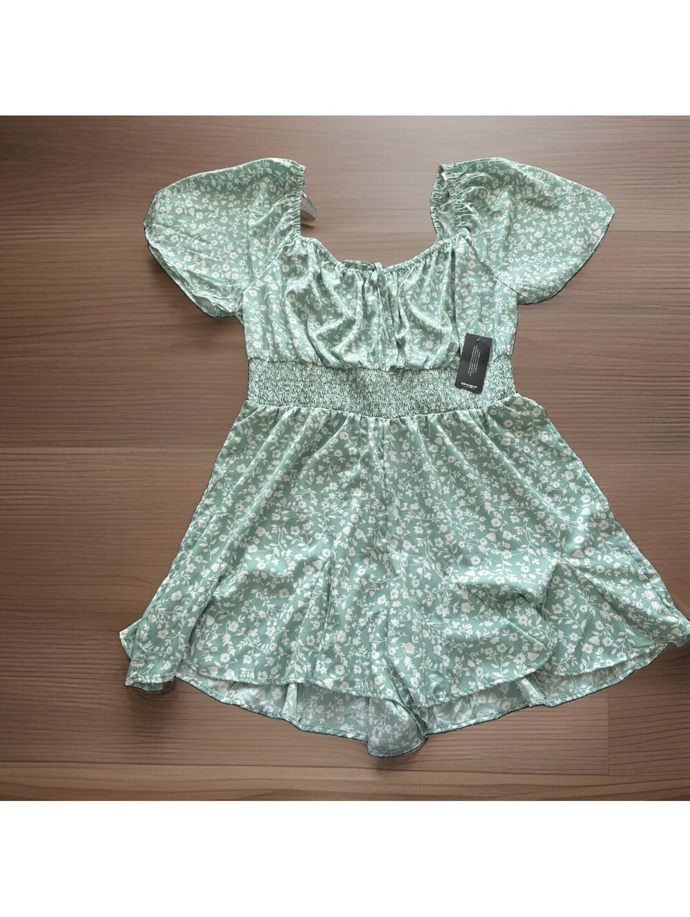 Hint Of Blush Cottage Core Green Floral Romper Skort Sz 3XL Puff Sleeves Stretch